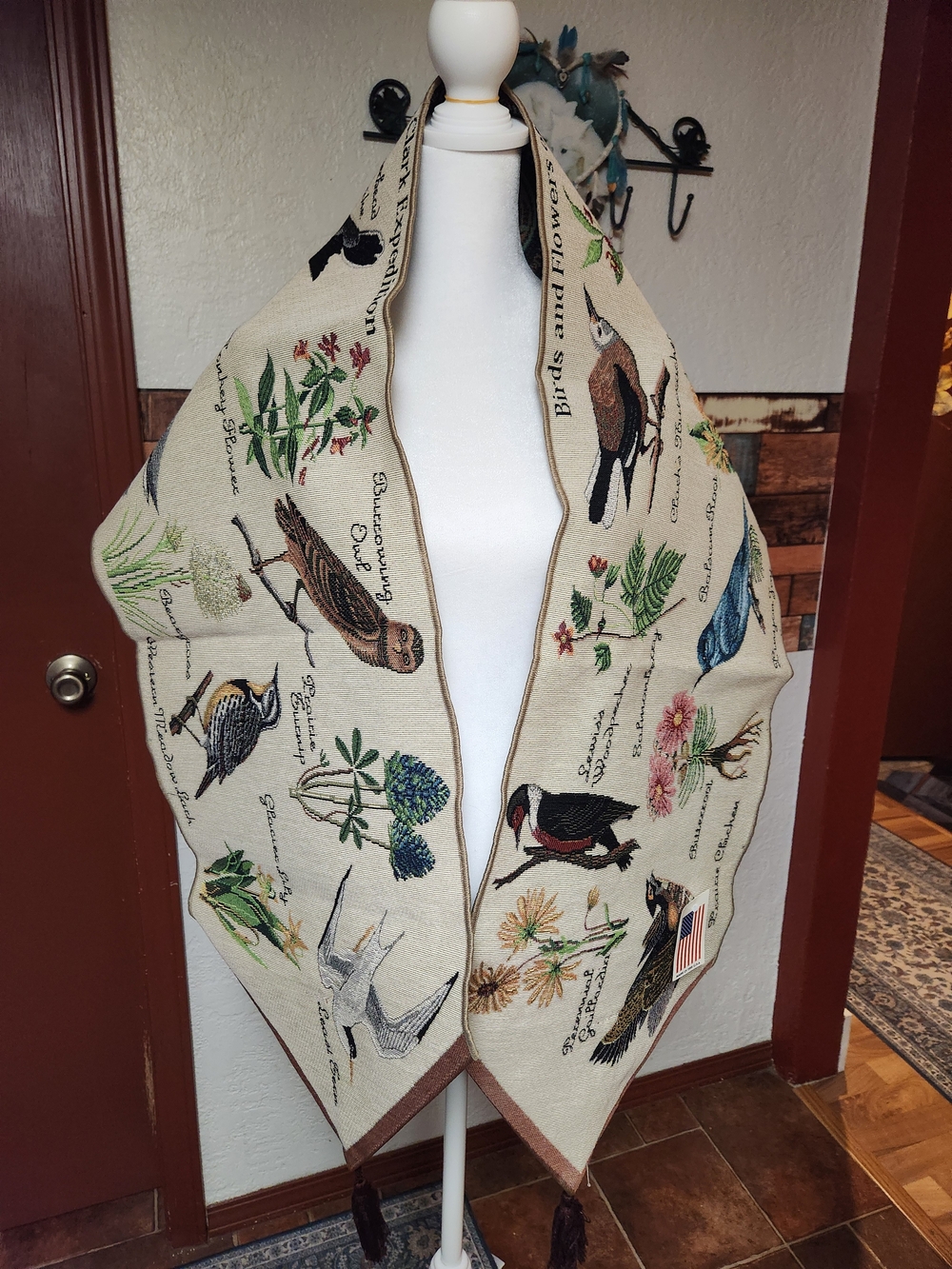 Beige Botanical & Bird Embroidered Table Runner